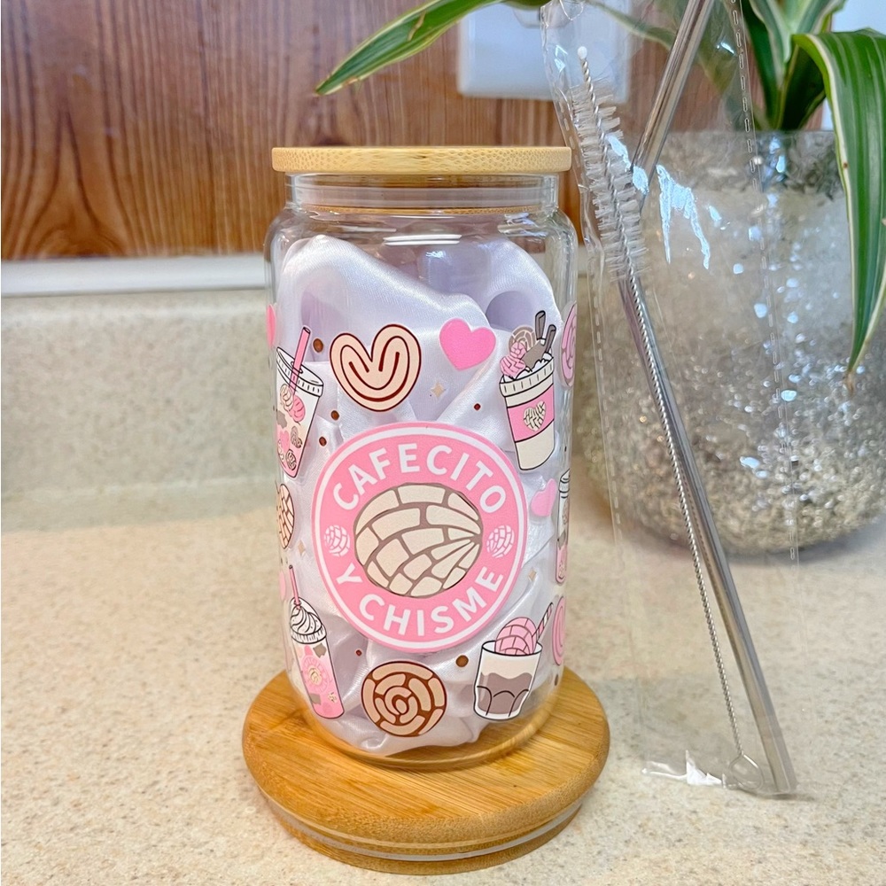 16 oz glass cup lid and straw